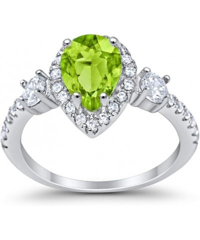 3-Stone Halo Teardrop Fashion Bridal Ring Pear Round Cubic Zirconia 925 Sterling Silver Sterling Silver Simulated Peridot $14...