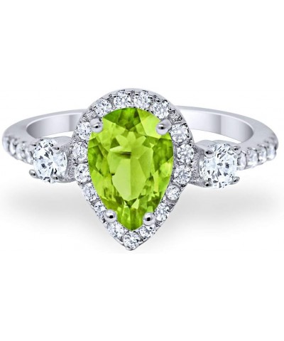 3-Stone Halo Teardrop Fashion Bridal Ring Pear Round Cubic Zirconia 925 Sterling Silver Sterling Silver Simulated Peridot $14...