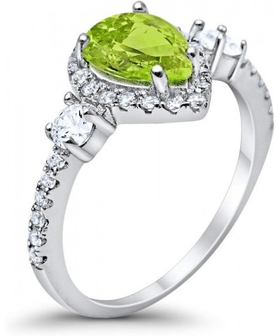 3-Stone Halo Teardrop Fashion Bridal Ring Pear Round Cubic Zirconia 925 Sterling Silver Sterling Silver Simulated Peridot $14...