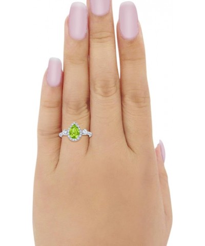 3-Stone Halo Teardrop Fashion Bridal Ring Pear Round Cubic Zirconia 925 Sterling Silver Sterling Silver Simulated Peridot $14...