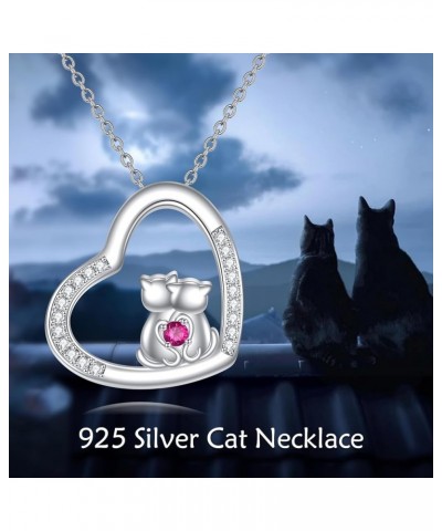 Cat Necklace for Women Sterling Silve Heart Cat Moonstone Pendant Necklaces Cat Jewelry Gifts for Girls Cat Lovers Heart Cat ...