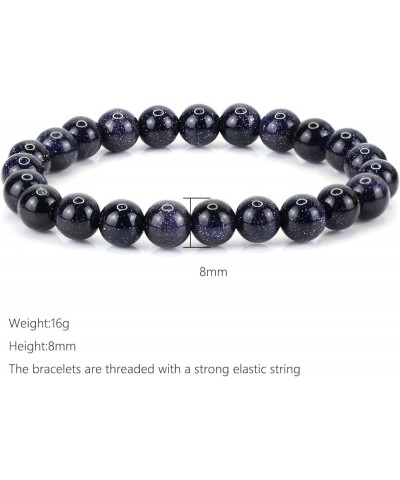 8mm Natural Gemstones Round Beads Energy Power Crystal Chakra Reiki Healing Elastic Stretch Bracelet 7 Inch Unisex Blue Sands...