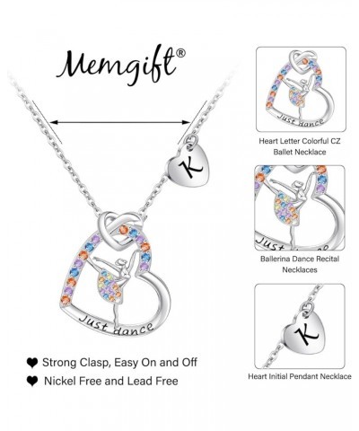 Dance Recital Necklace for Women Heart Letter Colorful CZ Ballet Necklace Jewelry 26 Alphabet Ballerina Necklace for Daughter...