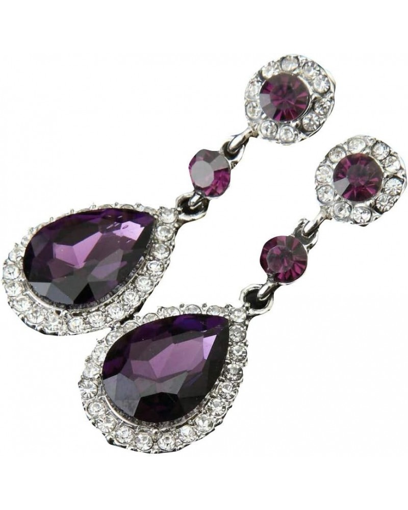 Stainless Steel Earrings for Women Rhinestone Earrings Jewelry Wedding for Women Wedding Matching Earrings for Purple $6.41 E...