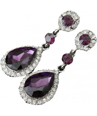 Stainless Steel Earrings for Women Rhinestone Earrings Jewelry Wedding for Women Wedding Matching Earrings for Purple $6.41 E...