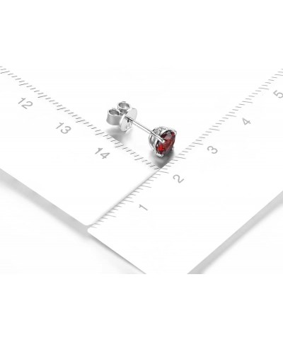 Women Stud Earrings S925 Sterling Silver Round 5mm Natural Gemstone Birthstone Rhodium Plated Fine Jewelry Natural Garnet $16...