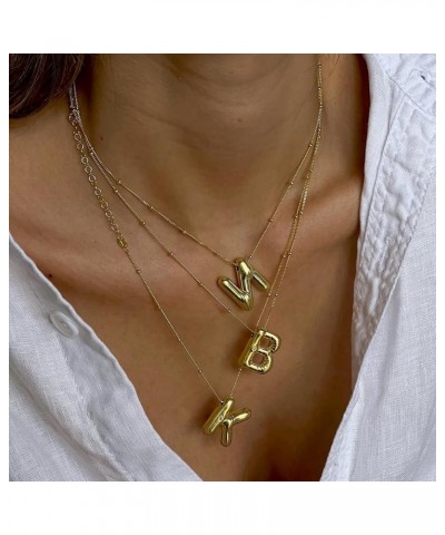 Bubble Letter Necklace 14K Gold Plated Balloon Initial Necklaces for Women Girls Dainty Alphabet Pendant Puffy Name Jewelry G...