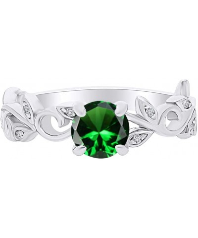 14k White Gold Over Sterling Silver Leaf Filigree Engagement Ring Emerald $42.63 Rings