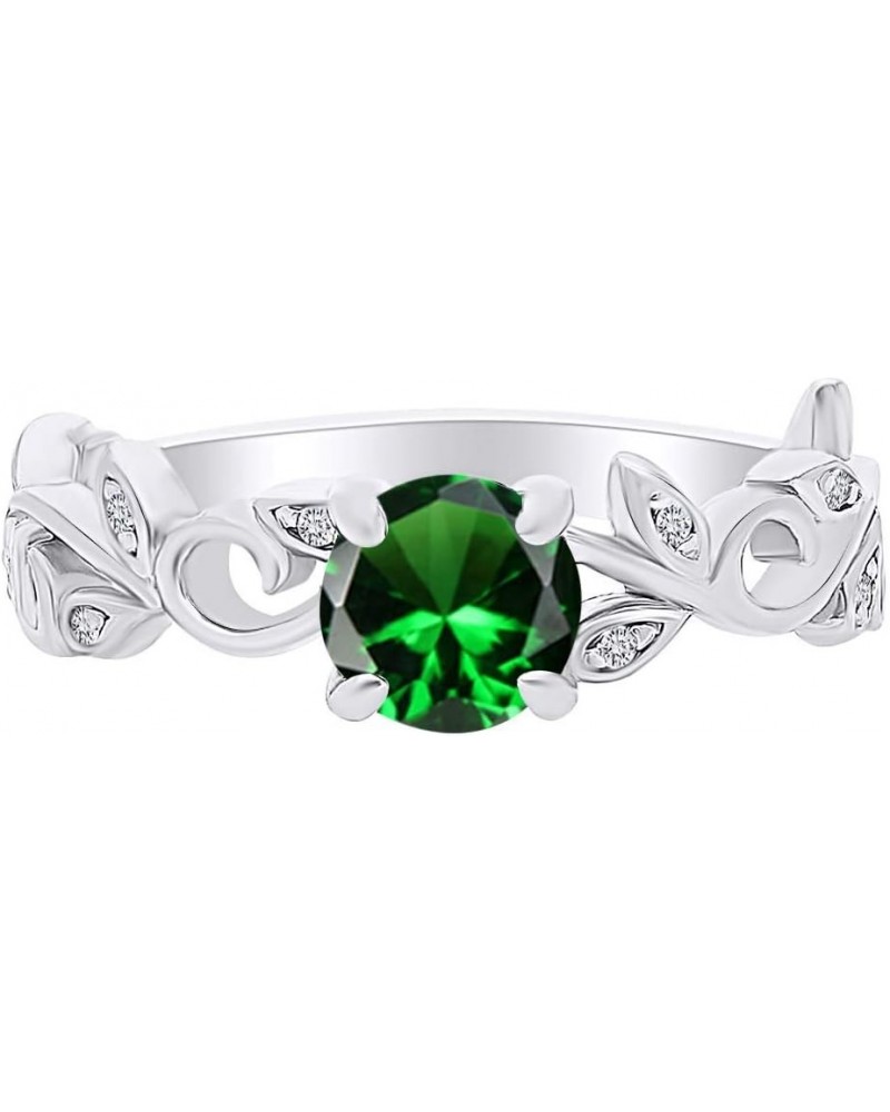 14k White Gold Over Sterling Silver Leaf Filigree Engagement Ring Emerald $42.63 Rings