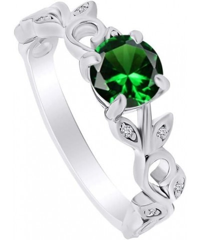 14k White Gold Over Sterling Silver Leaf Filigree Engagement Ring Emerald $42.63 Rings