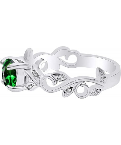 14k White Gold Over Sterling Silver Leaf Filigree Engagement Ring Emerald $42.63 Rings