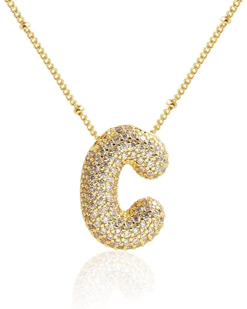 Bubble Initial Necklace for Girls Women 18K Gold Plated Cubic Zirconia Balloon Letter Alphabet Personalized Name Pendant Neck...