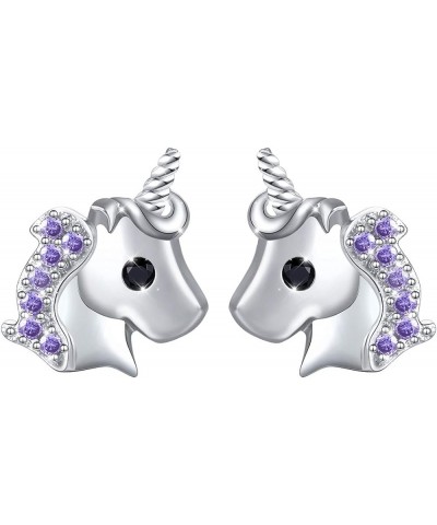 925 Sterling Silver Cute CZ Unicorn Stud Earrings Gift for Women Teens (Nickel Free) Purple $11.25 Earrings