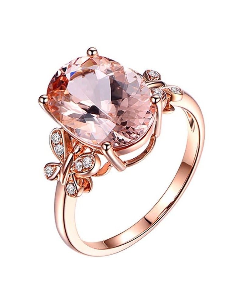 Women Oval Solitaire Ring Pink Simulated Gemstone Wedding Engagement Band CZ Butterfly Zircon Rings Fashion Jewelry (Rose Gol...