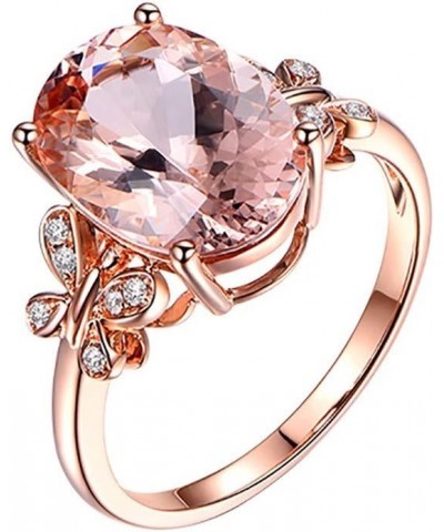 Women Oval Solitaire Ring Pink Simulated Gemstone Wedding Engagement Band CZ Butterfly Zircon Rings Fashion Jewelry (Rose Gol...