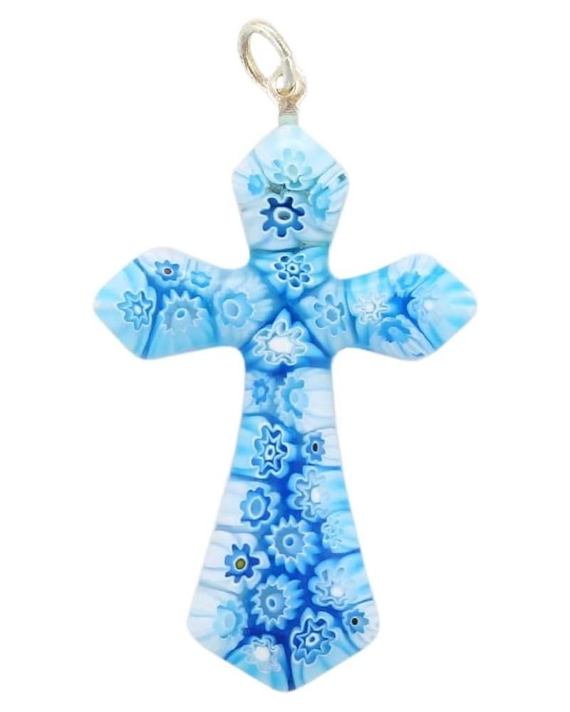 GlassOfVenice Murano Glass Tender Blue Millefiori Elegant Cross Pendant $19.33 Necklaces