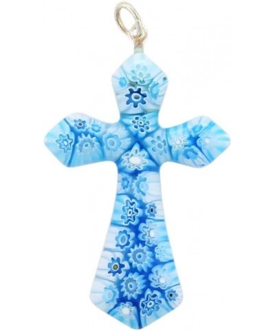 GlassOfVenice Murano Glass Tender Blue Millefiori Elegant Cross Pendant $19.33 Necklaces