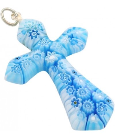 GlassOfVenice Murano Glass Tender Blue Millefiori Elegant Cross Pendant $19.33 Necklaces