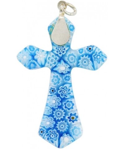 GlassOfVenice Murano Glass Tender Blue Millefiori Elegant Cross Pendant $19.33 Necklaces