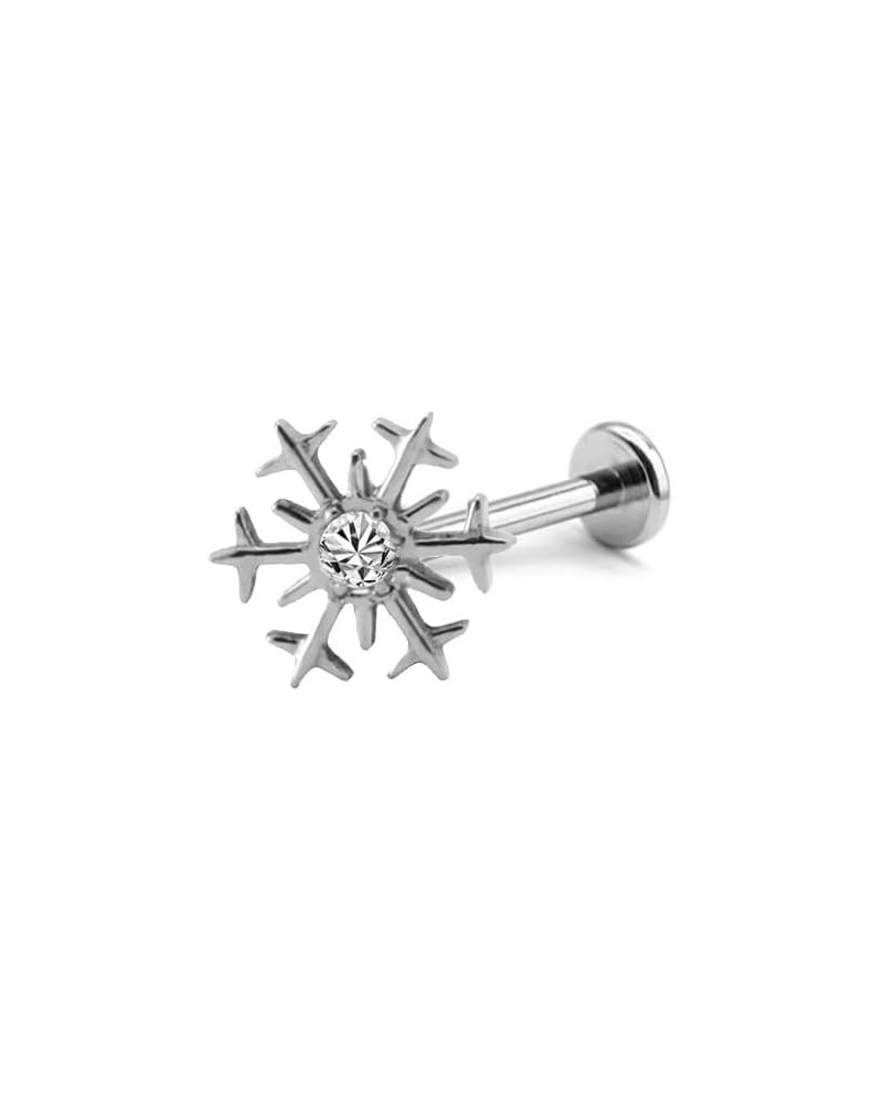 16g Snowflake CZ Labret Cartilage Tragus Monroe Lip Nose Internal Thread Helix Studs Earrings for Women Men Girls Stainless S...