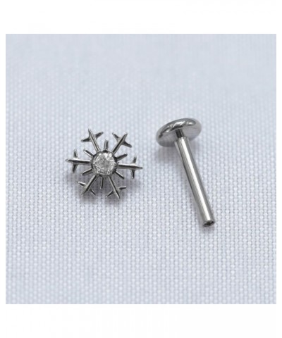 16g Snowflake CZ Labret Cartilage Tragus Monroe Lip Nose Internal Thread Helix Studs Earrings for Women Men Girls Stainless S...