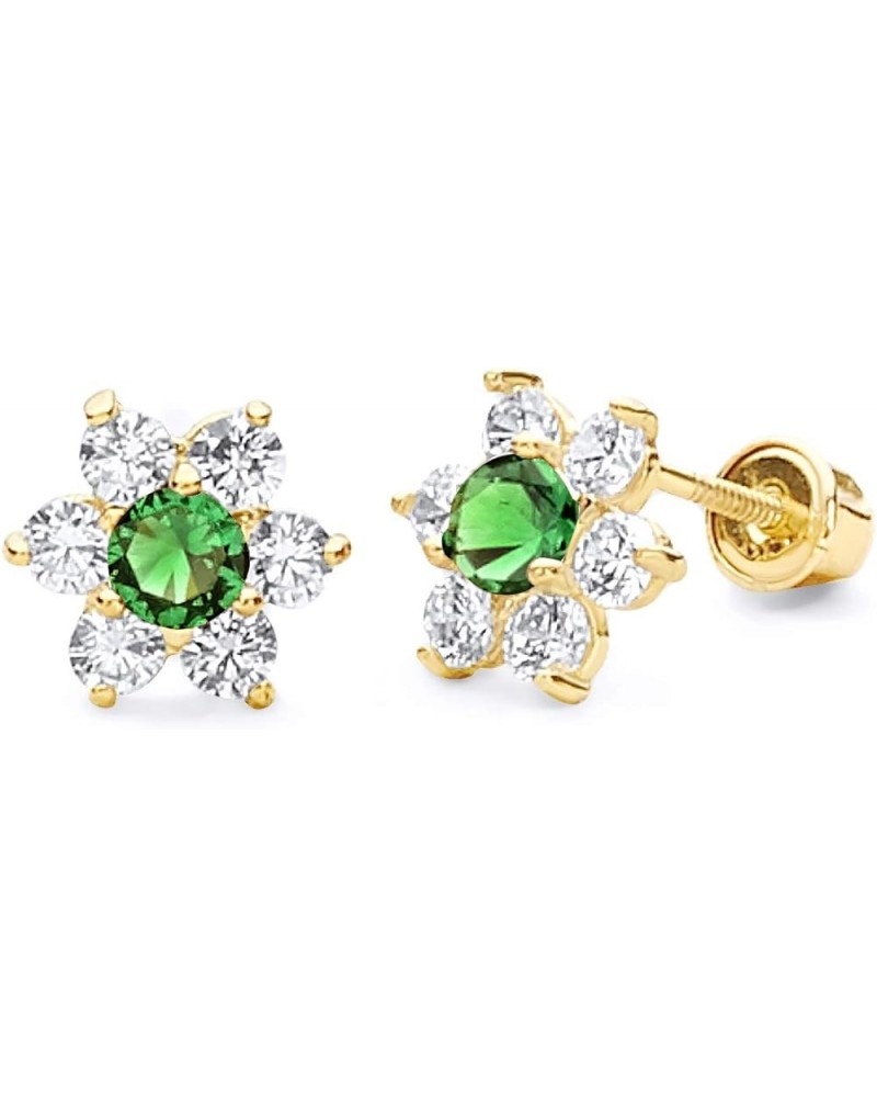 14K Yellow Gold CZ Flower Stud Earrings MAY-Green $32.85 Earrings