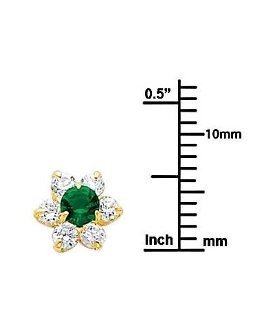 14K Yellow Gold CZ Flower Stud Earrings MAY-Green $32.85 Earrings