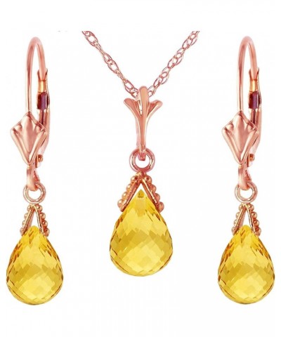 14k Solid Gold Jewelry Set: Natural Briolette Citrine Pendant Necklace and Dangle Earrings Rose Gold 20.0 Inches $127.65 Jewe...