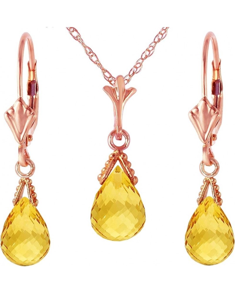 14k Solid Gold Jewelry Set: Natural Briolette Citrine Pendant Necklace and Dangle Earrings Rose Gold 20.0 Inches $127.65 Jewe...