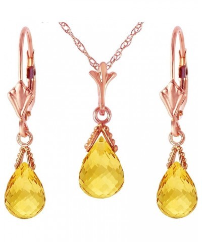 14k Solid Gold Jewelry Set: Natural Briolette Citrine Pendant Necklace and Dangle Earrings Rose Gold 20.0 Inches $127.65 Jewe...