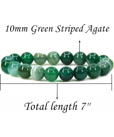 Natural Genuine Semi Precious Gemstones Healing 10mm Beaded Stretch Bracelet 7" Unisex Green Striped Agate $7.40 Bracelets