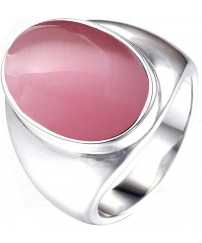 Men's Women's 316l Stainless Steel Multiple Color Oval Cat's Eye Gemstone Rings silver pink $9.51 Rings