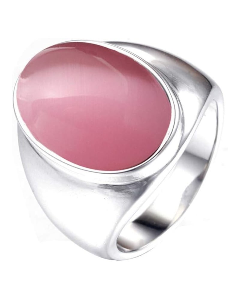 Men's Women's 316l Stainless Steel Multiple Color Oval Cat's Eye Gemstone Rings silver pink $9.51 Rings