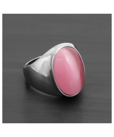 Men's Women's 316l Stainless Steel Multiple Color Oval Cat's Eye Gemstone Rings silver pink $9.51 Rings