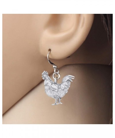 Cute Enamel Hen Rooster Chicken Earrings Dangle Farm Animal Jewelry For Women Girls Chicken Gift Charms Grey $7.79 Earrings