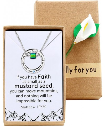 Christian Circle Ring Necklace Engraved Faith As Small As A Mustard Seed Can Move Mountains, with Gift Box Bead $8.25 Necklaces