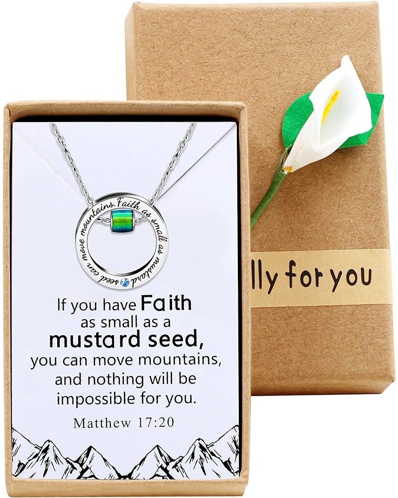 Christian Circle Ring Necklace Engraved Faith As Small As A Mustard Seed Can Move Mountains, with Gift Box Bead $8.25 Necklaces