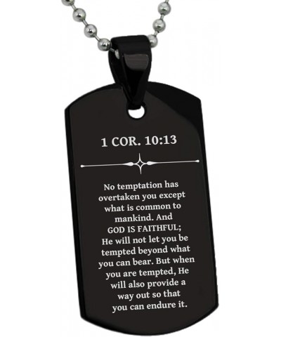 Stainless Steel God Is Faithful 1 Corinthians 10:13 Dog Tag Pendant Necklace Black $10.75 Necklaces