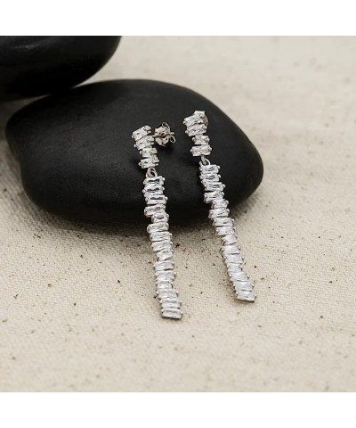 Sterling Silver Rainbow Baguette Cubic Zirconia Bar Drop Dangle Earrings for Women with Post and Nut Backs White $13.32 Earrings