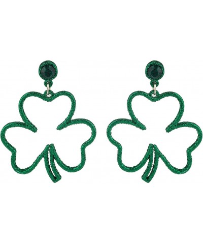 Glittery Grainy Green Colored Clover Silvertone Lock Dangle Earrings $8.24 Earrings