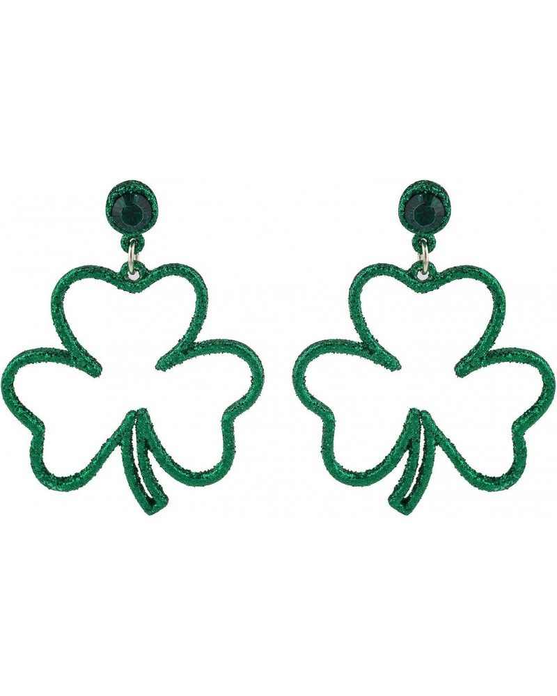 Glittery Grainy Green Colored Clover Silvertone Lock Dangle Earrings $8.24 Earrings