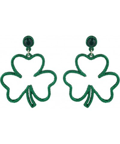 Glittery Grainy Green Colored Clover Silvertone Lock Dangle Earrings $8.24 Earrings