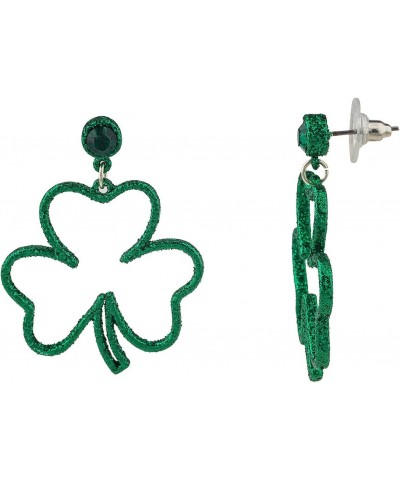 Glittery Grainy Green Colored Clover Silvertone Lock Dangle Earrings $8.24 Earrings