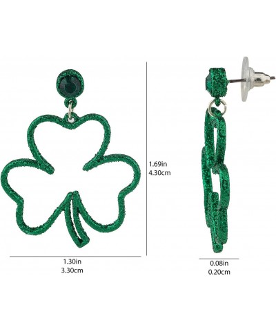 Glittery Grainy Green Colored Clover Silvertone Lock Dangle Earrings $8.24 Earrings