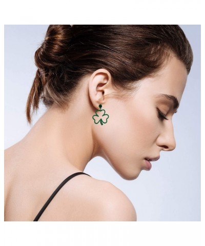 Glittery Grainy Green Colored Clover Silvertone Lock Dangle Earrings $8.24 Earrings