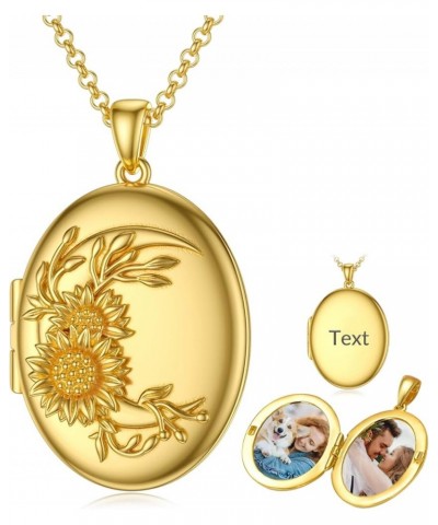 10K 14K 18K Solid Gold/Plated Gold Oval Locket That Holds Multi Pictures Personalized Oval Sunflower/Starburst/Rose Locket Ne...