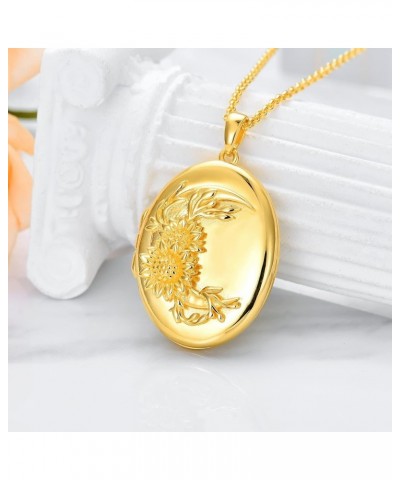 10K 14K 18K Solid Gold/Plated Gold Oval Locket That Holds Multi Pictures Personalized Oval Sunflower/Starburst/Rose Locket Ne...