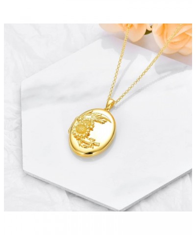 10K 14K 18K Solid Gold/Plated Gold Oval Locket That Holds Multi Pictures Personalized Oval Sunflower/Starburst/Rose Locket Ne...