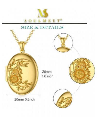 10K 14K 18K Solid Gold/Plated Gold Oval Locket That Holds Multi Pictures Personalized Oval Sunflower/Starburst/Rose Locket Ne...