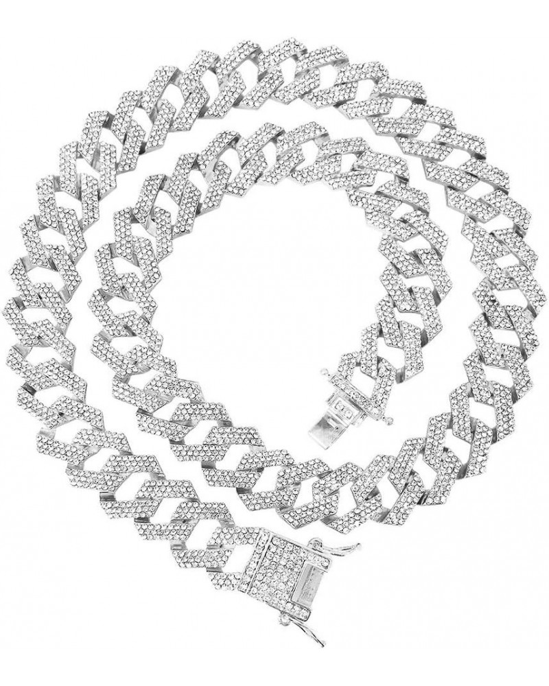 Iced Out Diamond Cuban Link Chain for Men Women Silver Gold Miami Cuban Necklaces Hip Hop 16-30 Inches 16" Necklace B-Silver ...